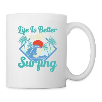 Surfeur Palmiers Été Soleil Plage Surf - Mug blanc - blanc - Droite