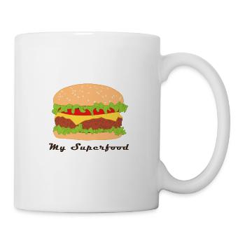 Comic Hamburger mit Spruch - Tasse - Weiß - Rechts