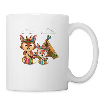 Fuchs Füches Fox Foxes Motiv mit Zelt als Indianer - Tasse - Weiß - Rechts
