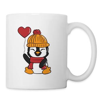Cute Penguin Winter Style Scarf Beanie Heart Balloon - Mug - white - Right
