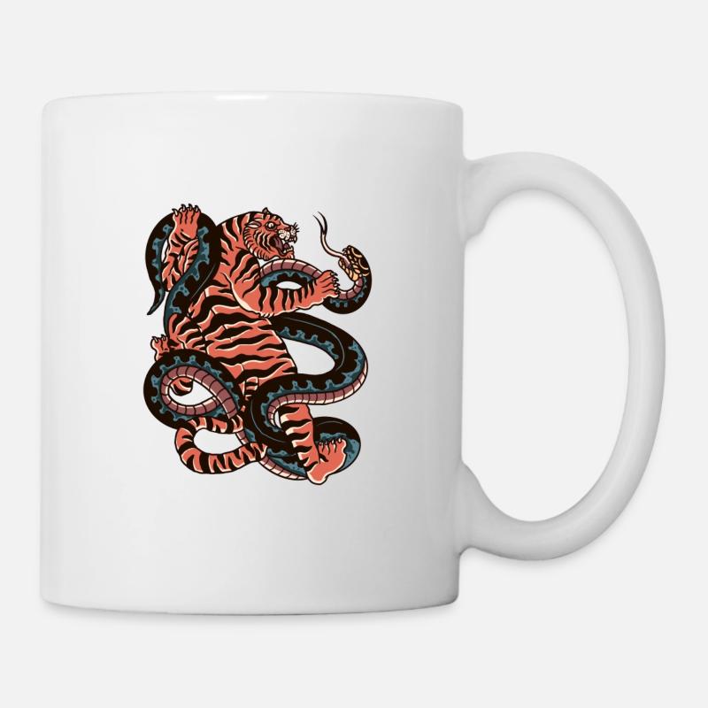 TIGER ET COBRA COMBATTENT L’AUTRE STYLE DE TATOUAGE - Mug blanc - blanc