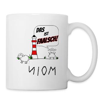 lustige Schafe auf dem Deich Moin Leuchtturm - Tasse - Weiß - Rechts