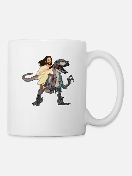 Jésus chevauche dinosaure Drôle de dinosaure et Jésus - Mug blanc - blanc