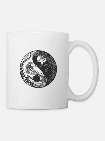 Ying Yang Crane Snake Chinesisches Symbol - Tasse - Weiß