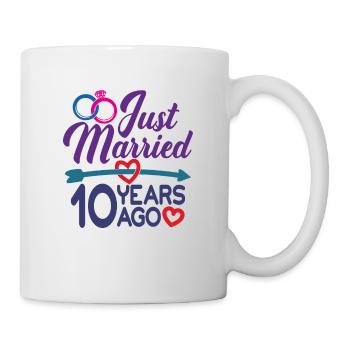 Gerade geheiratet vor 10 Jahren, 10. Hochzeitstag - Tasse - Weiß - Rechts