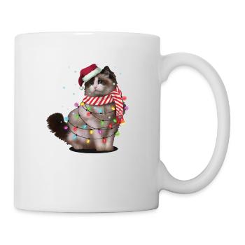 Christmas Ragdoll Cat In Santa Hat & Xmas Lights - Mug - white - Right