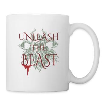 Wikinger Totenkopf Design Spruch: Unleash Beast - Tasse - Weiß - Rechts