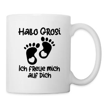 Hallo Grosi hallo Oma du wirst Oma Schwangerschaft - Tasse - Weiß - Rechts
