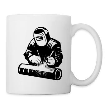 Welder silhouette during arc welding - Mug - white - Right
