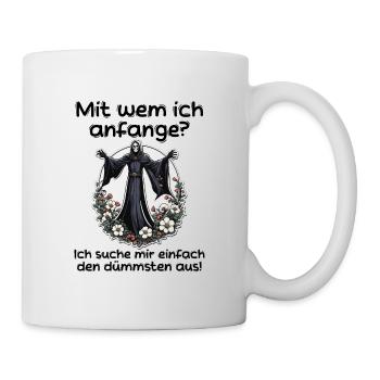Mit wem ich anfange? - Sensenmann Illustration - Tasse - Weiß - Rechts