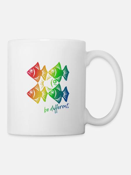 Be different - Fische - gegen den Strom schwimmen - Tasse - Weiß