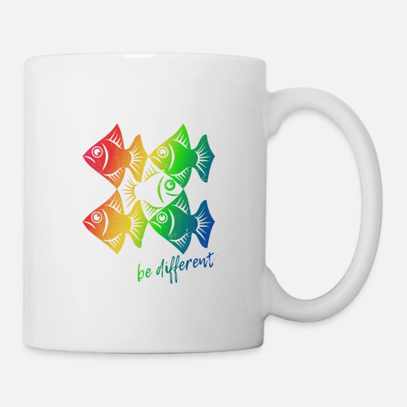 Be different - Fische - gegen den Strom schwimmen - Tasse - Weiß