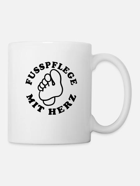Fußpflege mit Herz - Fuß - Füße - Spruch - Tasse - Weiß