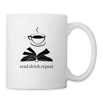 Buch und Tasse Silhouette - Read. Drink. Repeat. - Tasse - Weiß - Rechts