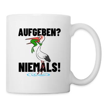 Frosch und Storch - Aufgeben? Niemals! - Tasse - Weiß - Rechts