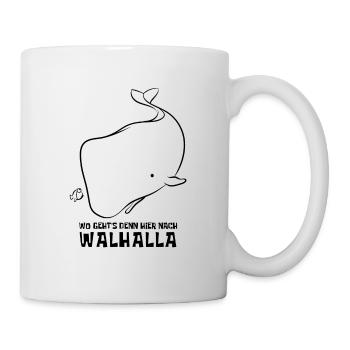 Wo geht's denn hier nach Walhalla - Wal - Spruch - Tasse - Weiß - Rechts