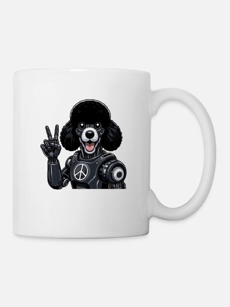 Cyborg Pudel mit Friedenszeichen Roboter Design - Tasse - Weiß