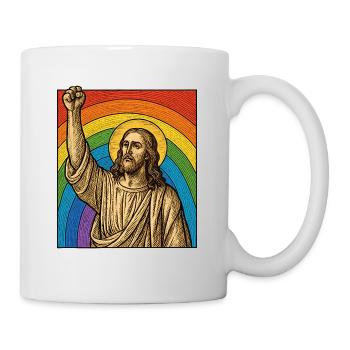 Jesus Christus mit Faust – Stark im Glauben - Tasse - Weiß - Rechts