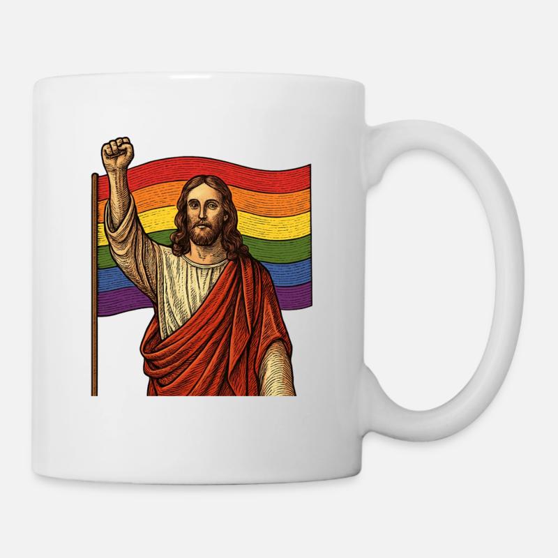 Jesus Pride Power – Regenbogen & Faust - Tasse - Weiß