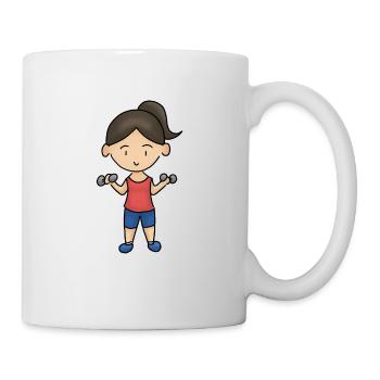 Séance d'entraînement de gym haltère brunette fille - Mug blanc - blanc - Droite