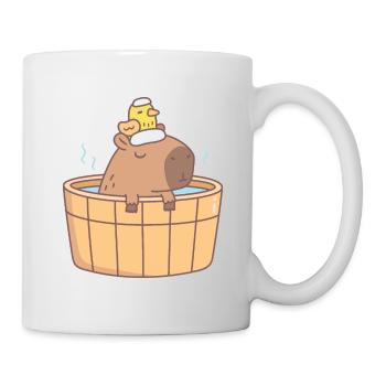 Cute Capybara and Bird Chilling in Hot Bath Soak - Mug - white - Right