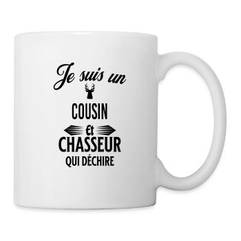 je suis chasseur qui déchire et cousin - Mug blanc - blanc - Droite
