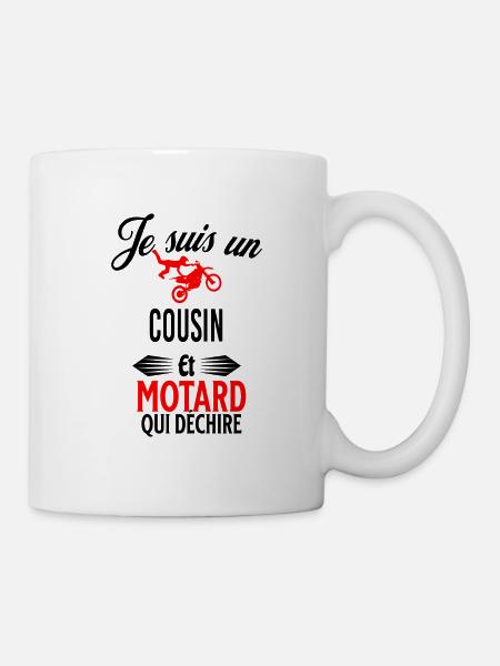 je suis motard qui déchire et cousin - Mug blanc - blanc