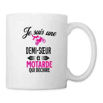 je suis motarde qui déchire et demi-sœur - Mug blanc - blanc - Droite