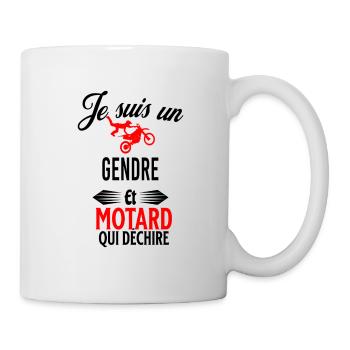 je suis motard qui déchire et gendre - Mug blanc - blanc - Droite