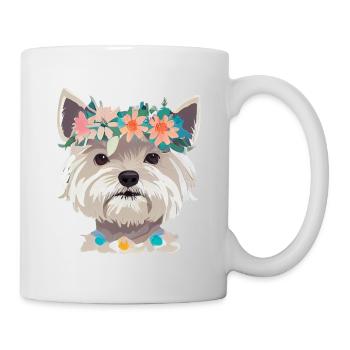 West Highland White Terrier mit blumenkrone - Tasse - Weiß - Rechts