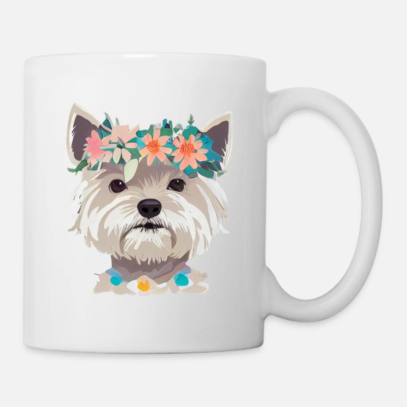 West Highland White Terrier mit blumenkrone - Tasse - Weiß