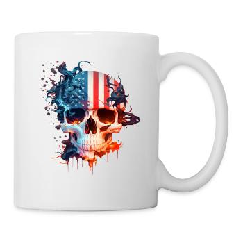 Skull in the American flag (USA) with fire. - Mug - white - Right