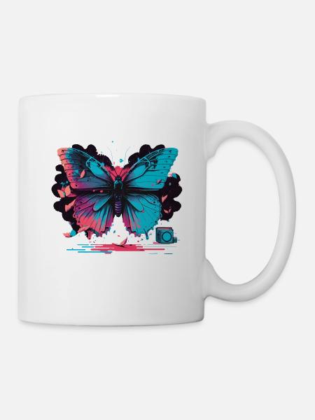 Neon Schmetterling - Tasse - Weiß