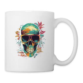 Crâne tropical avec lunettes de soleil avec fleurs - Mug blanc - blanc - Droite
