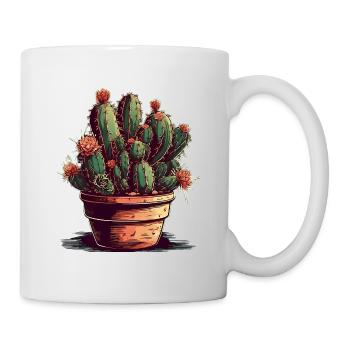 Petit cactus vert dans un pot de fleurs avec des fleurs - Mug blanc - blanc - Droite