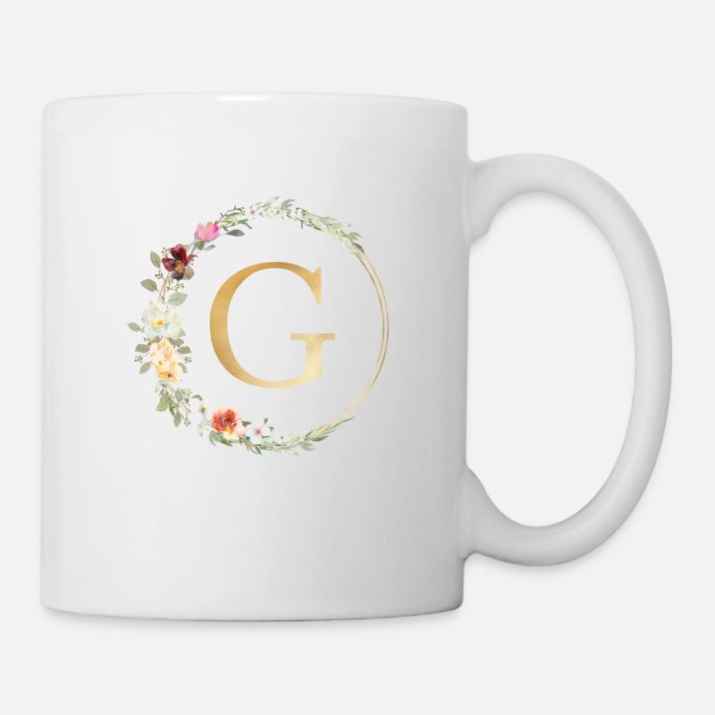 Personalisierbar Monogramm G Floral - Tasse - Weiß