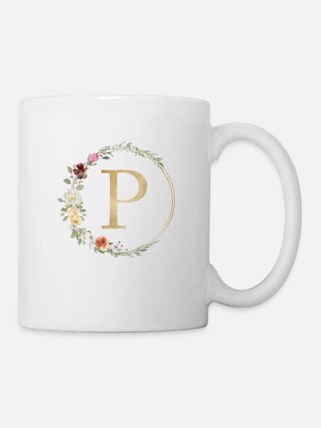 Personalisierbar Monogramm P Floral - Tasse - Weiß