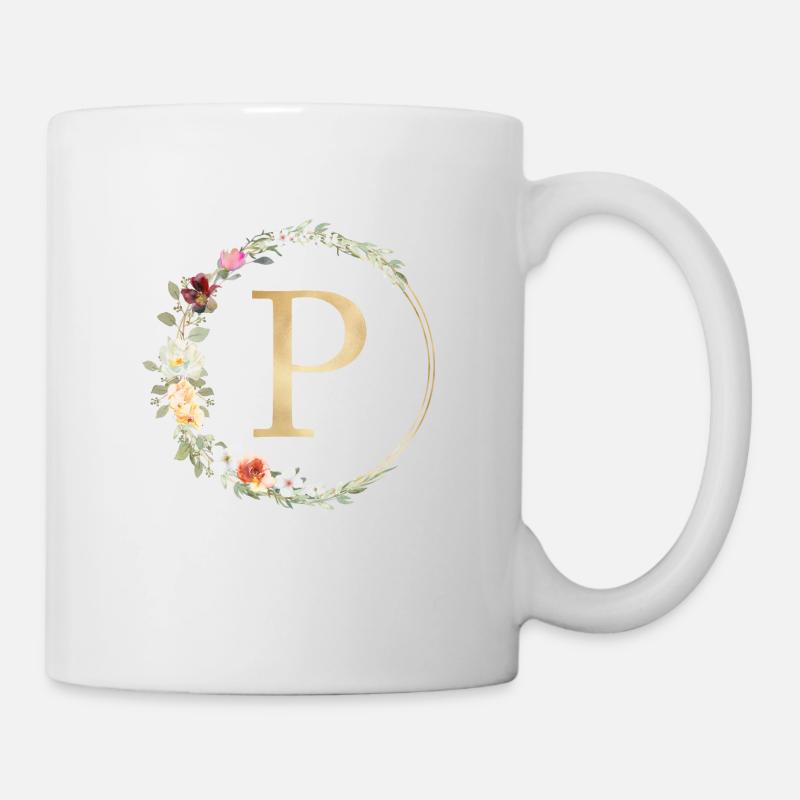 Personalisierbar Monogramm P Floral - Tasse - Weiß