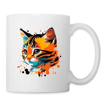 süsses, buntes Kätzchen, Katze - Tasse - Weiß - Rechts