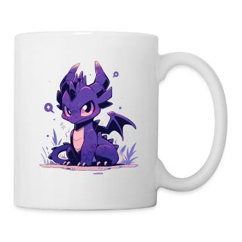 Cute Angry Purple Dragon - T-shirt de dessin animé - Mug blanc - blanc - Droite