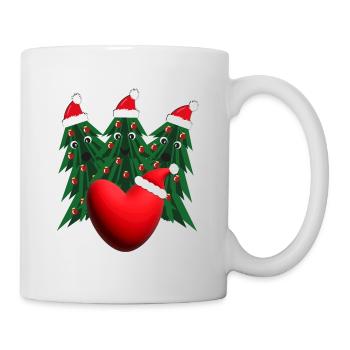 Herz mit Weihnachtsbäumen und Weihnachtsmützen. - Tasse - Weiß - Rechts