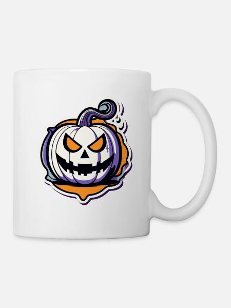 Kürbis Halloween Zeichnung - Tasse - Weiß