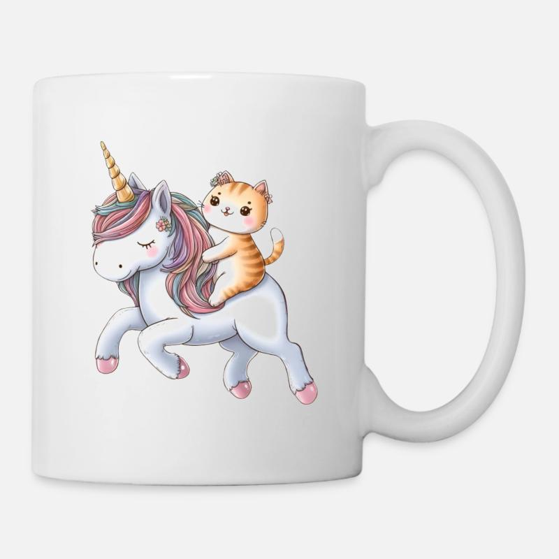 Petite licorne avec un chat comme cavalier - Mug blanc - blanc