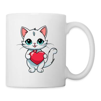 Katze Herz - Valentinstag - Tasse - Weiß - Rechts