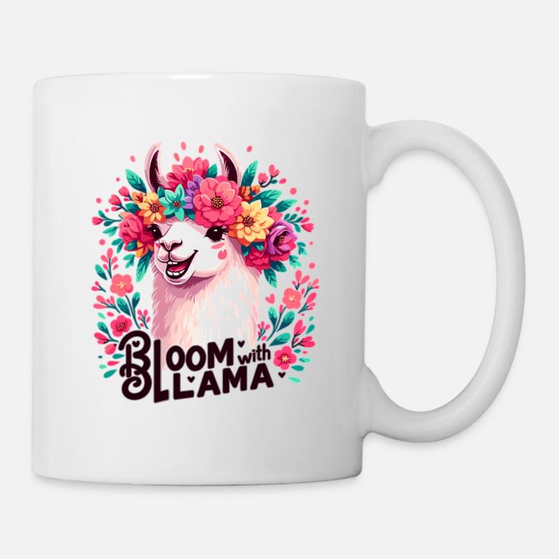 Lama con ghirlanda floreale - Tazza - bianco