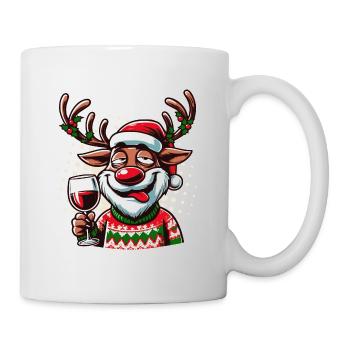 Lustiges Rentier mit Weinglas - Tasse - Weiß - Rechts