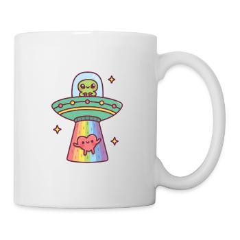 Funny Alien UFO Abducting Cute Heart - Mug - white - Right