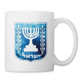 Blue watercolor national coat of arms Israel with menorah - Mug - white - Right