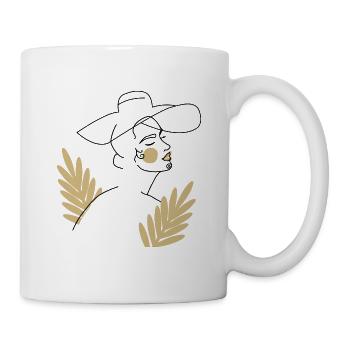 Femme avec dessin au trait chapeau - Mug blanc - blanc - Droite