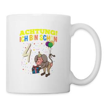 Achtung Ich Bin Schon 4 Tier Geburtstag Pavian - Tasse - Weiß - Rechts